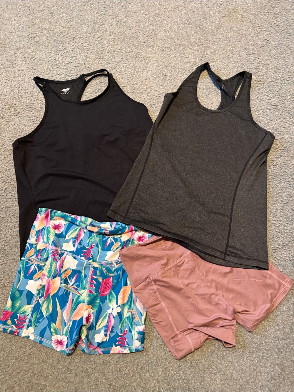 Athletic Tank Tops and Shorts Set - Black, Charcoal, Floral Blue & Dusty Rose